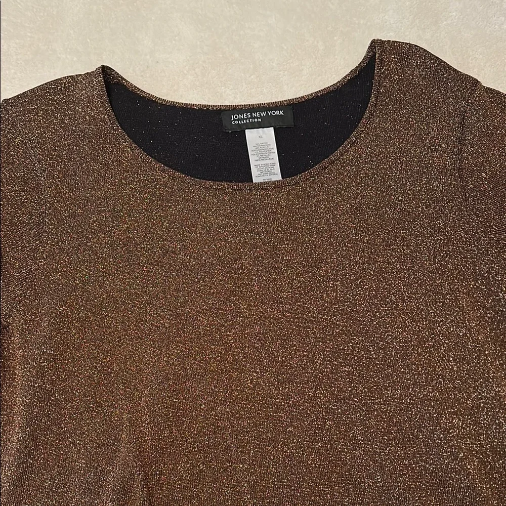 Jones New York Bronze Sparkle Fitted Cap Sleeve T-Shirt - Picture 6 of 8